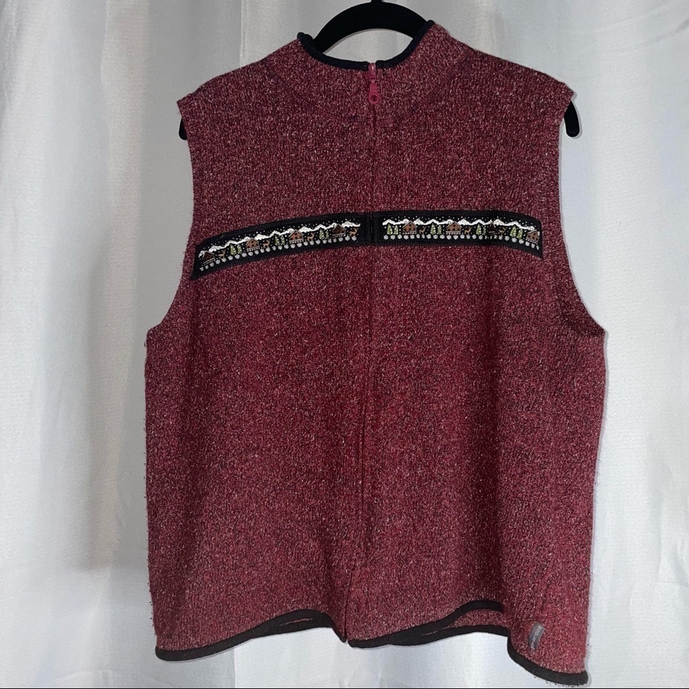 Woolrich Vest Knit Sleeveless Embroidered Holiday Theme Trim Full Front Zip XXL